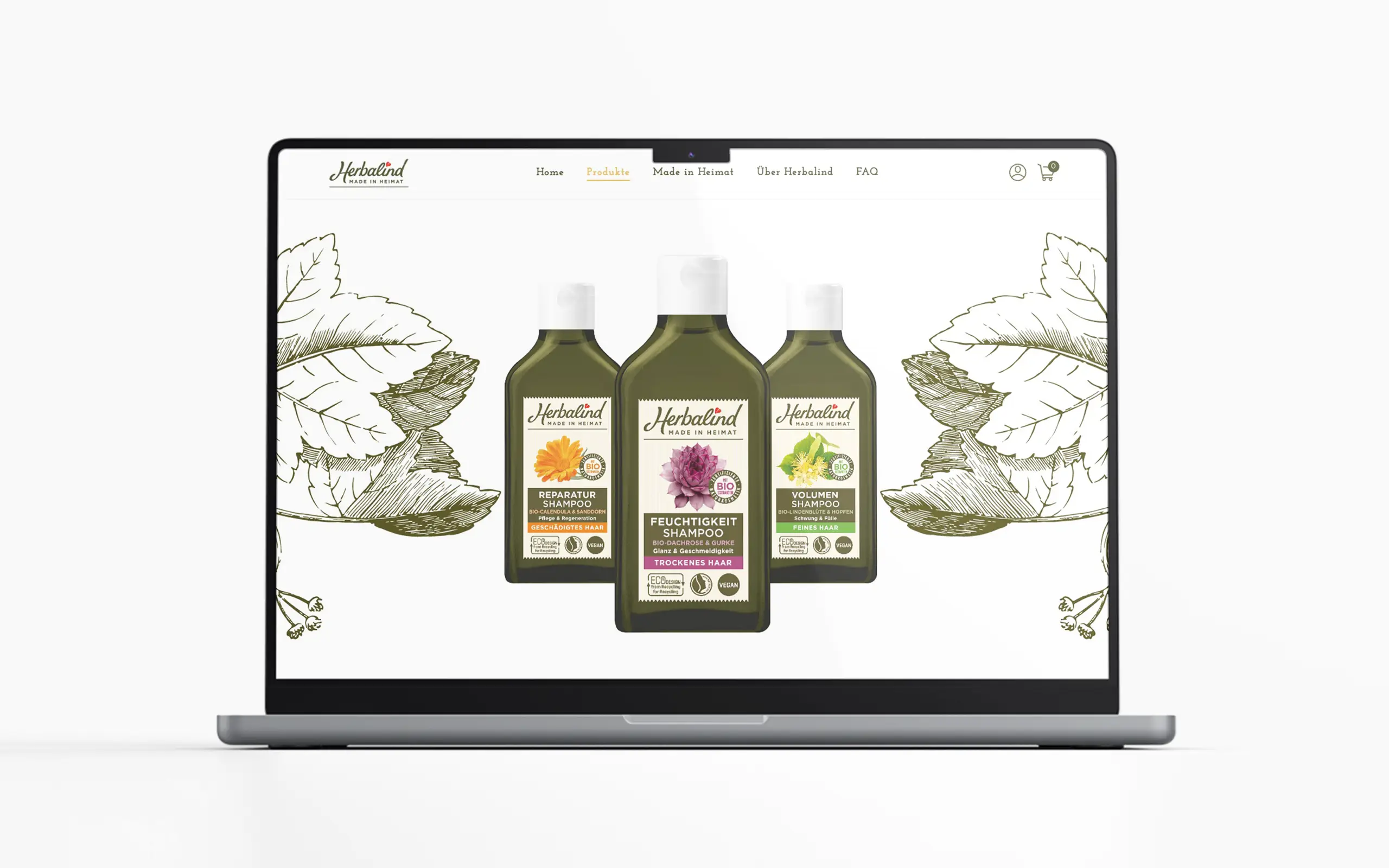 Herbalind Markenentwicklung mit Website-Layout und Produktinszenierung für Naturkosmetik
