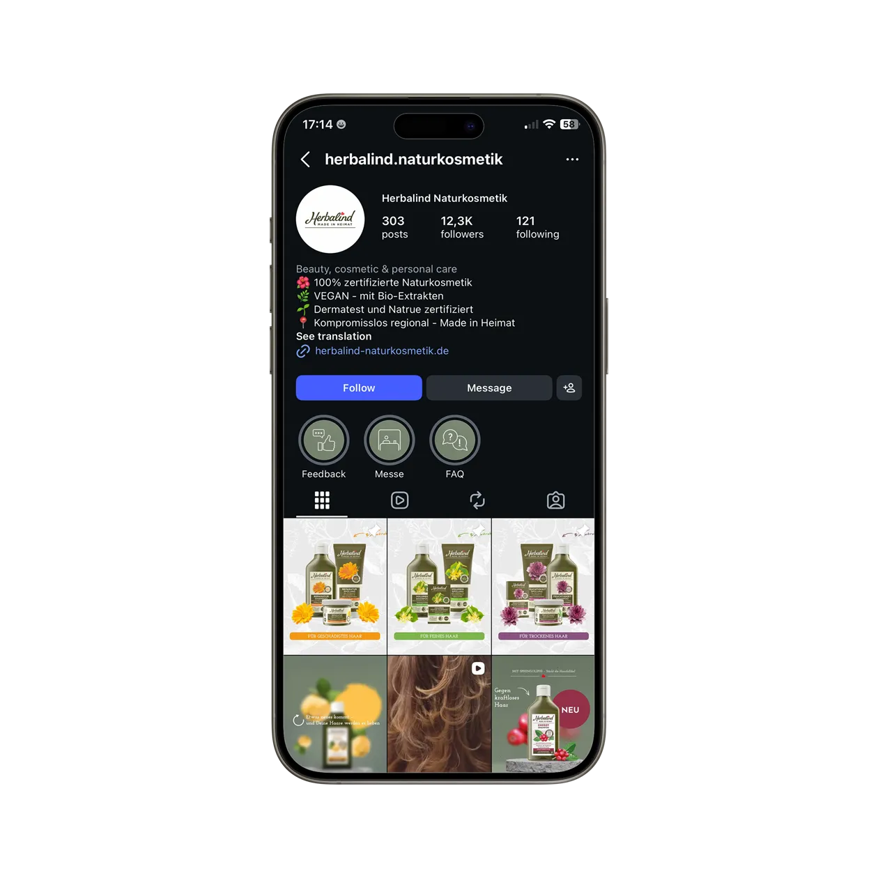 Herbalind Markenentwicklung mit Instagram-Profil, Feed-Design und Social-Media-Auftritt