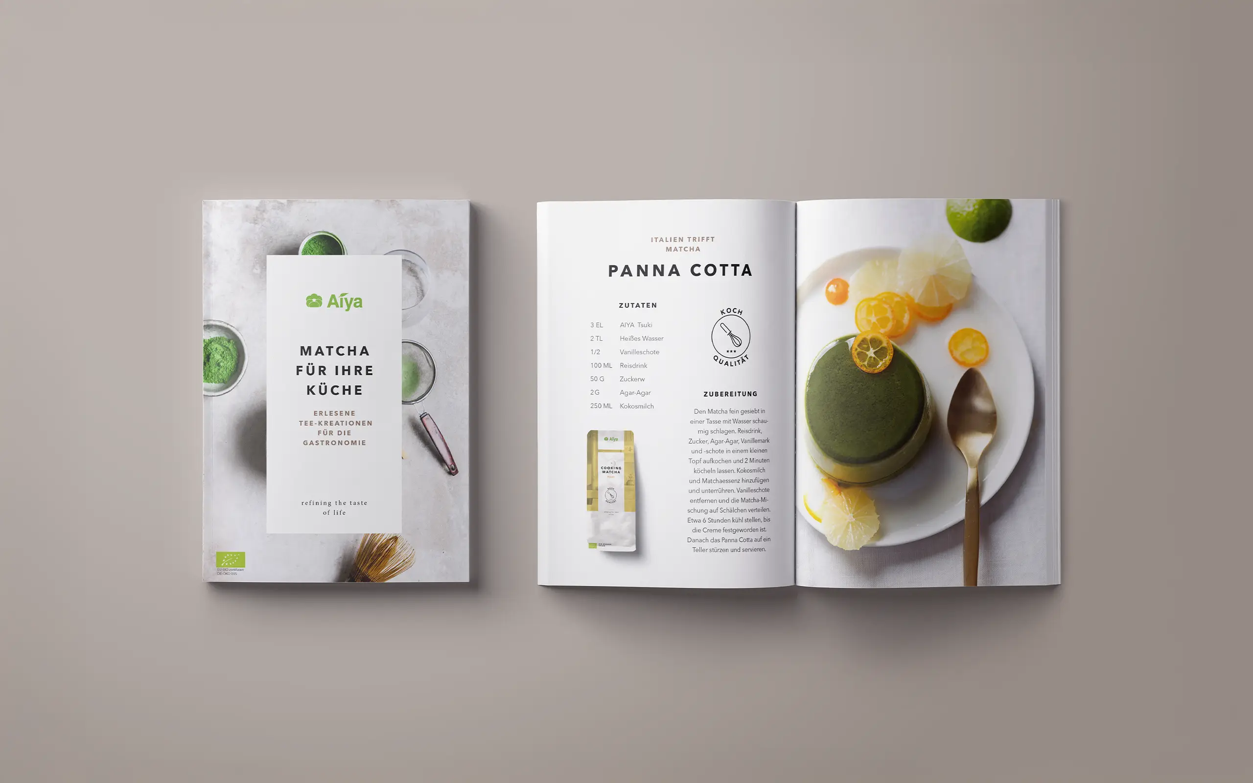 AIYA Matcha Kochbuch mit Panna Cotta Rezept und Matcha Dessert