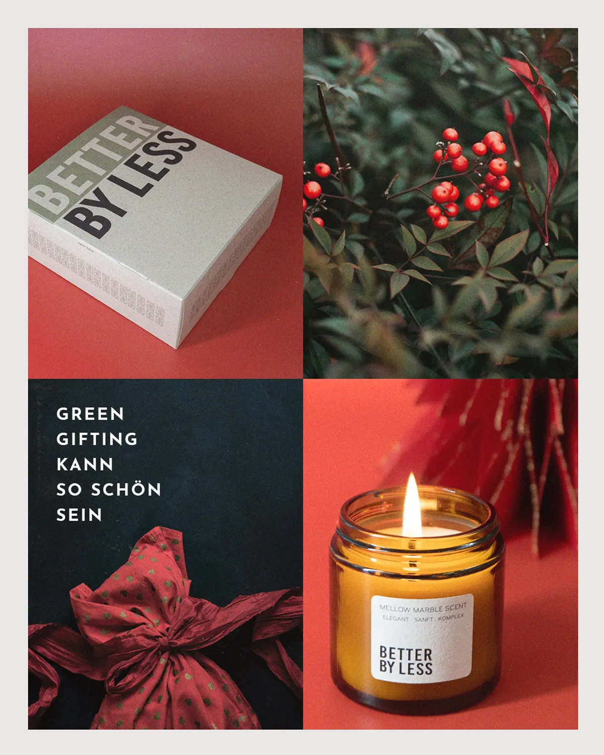 Better by Less Online Ads und Social Media mit Green-Gifting-Motiv und Duftkerze