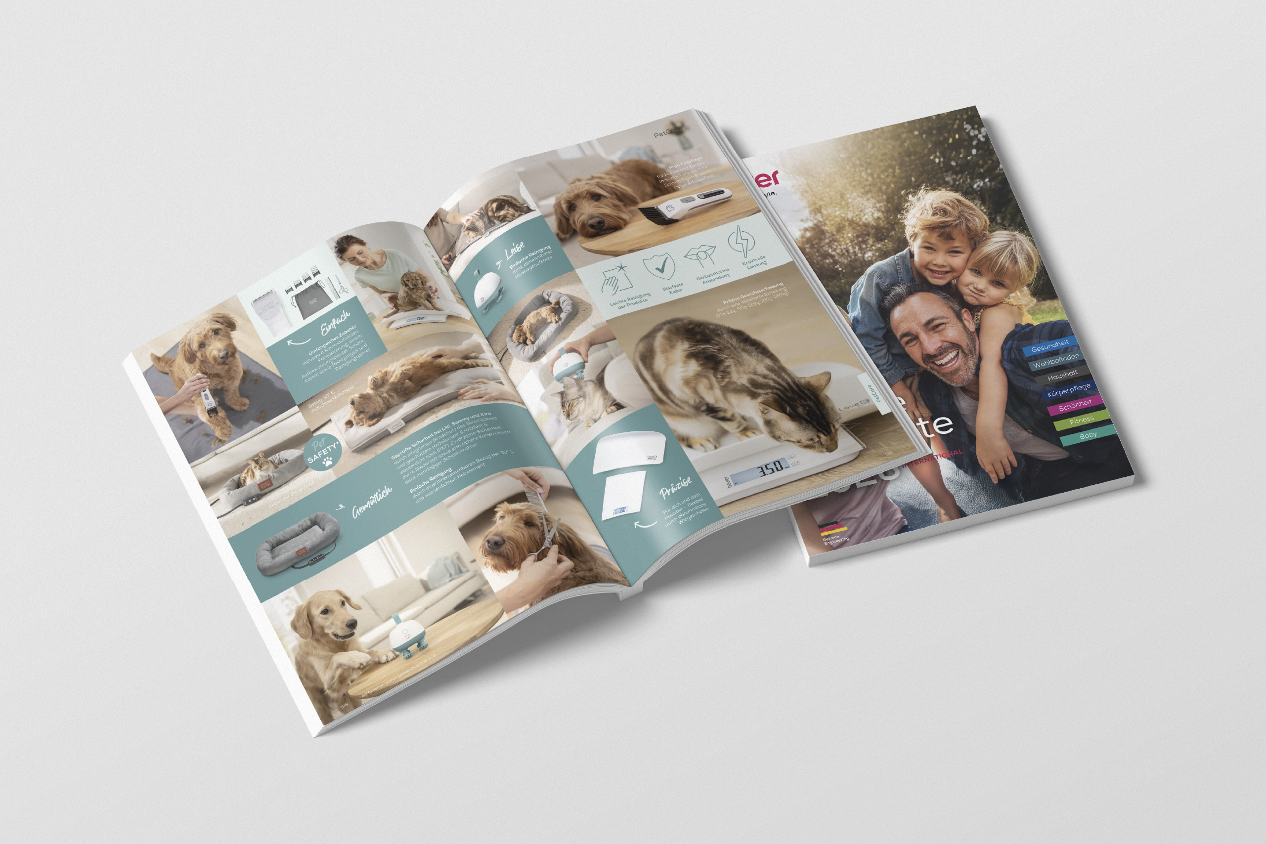 hejrockit-beurer-katalog-d03 Aufgeschlagener Beurer Exportkatalog mit Produktseiten und Covermotiv