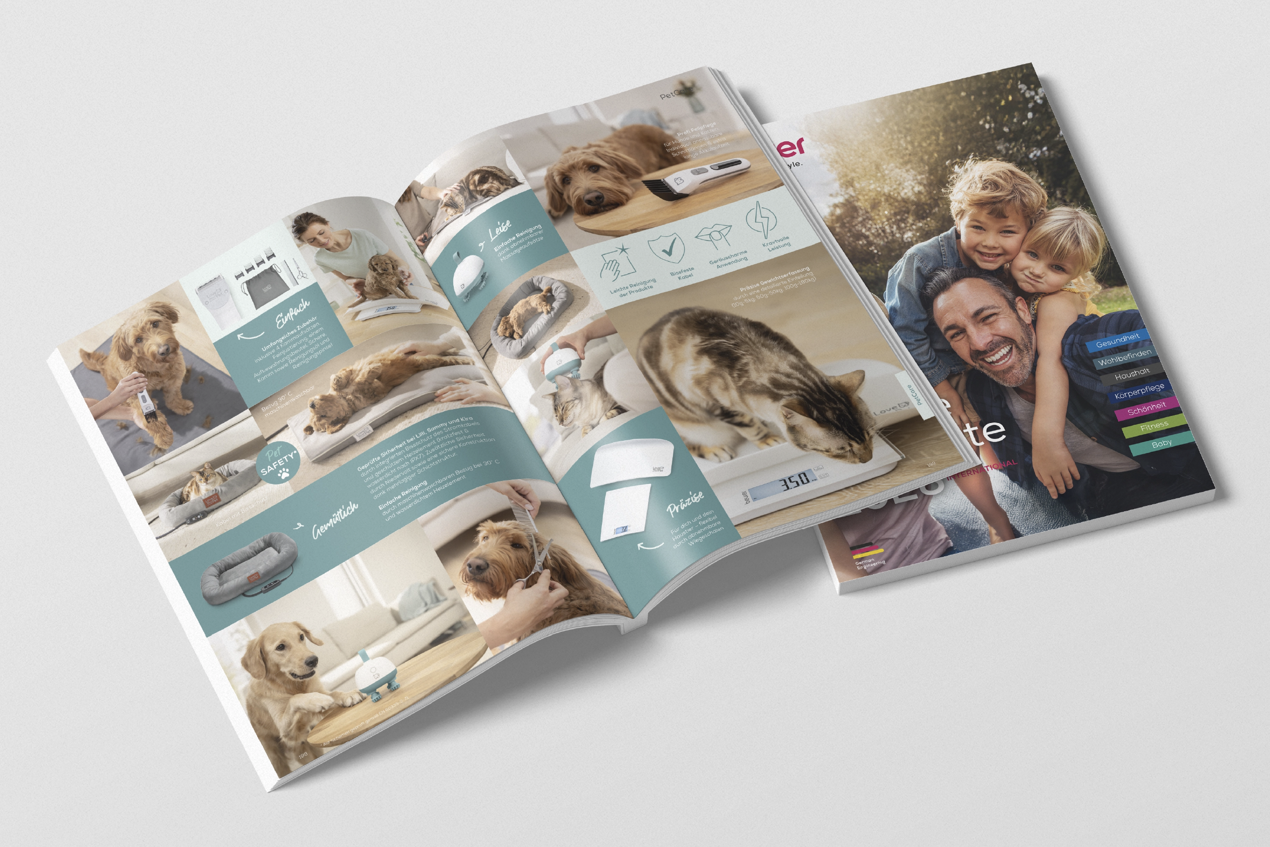 hejrockit-beurer-katalog-m03 Aufgeschlagener Beurer Exportkatalog mit Produktseiten und Covermotiv