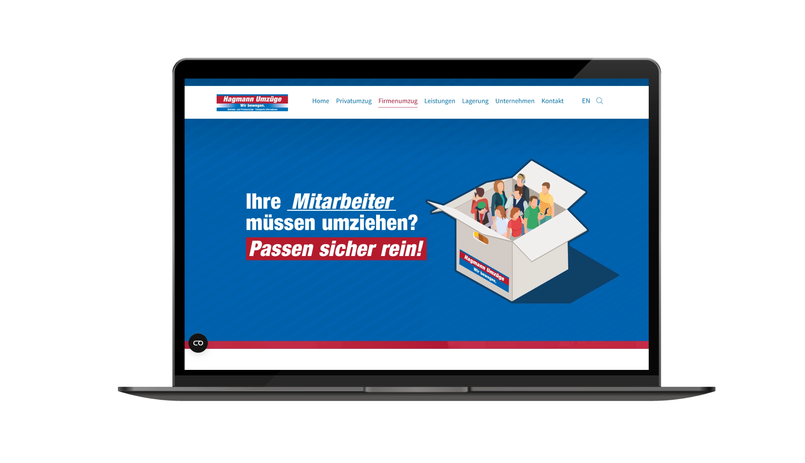 Hagmann Umzüge B2B-Kampagne mit Website-Motiv für Mitarbeiterumzüge