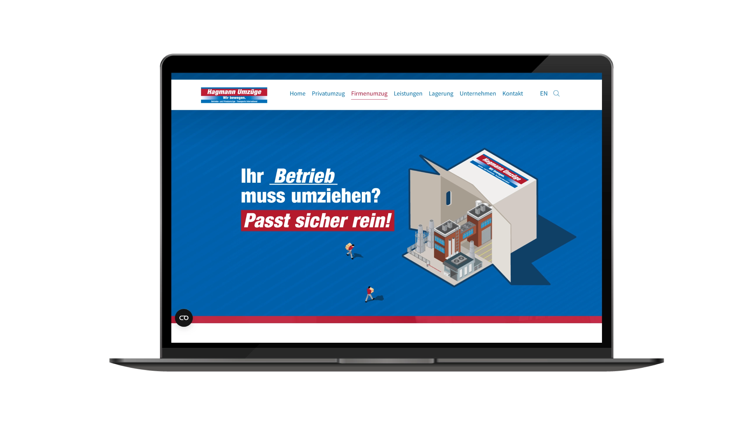Hagmann Umzüge B2B-Kampagne mit Website-Motiv für Betriebsumzüge