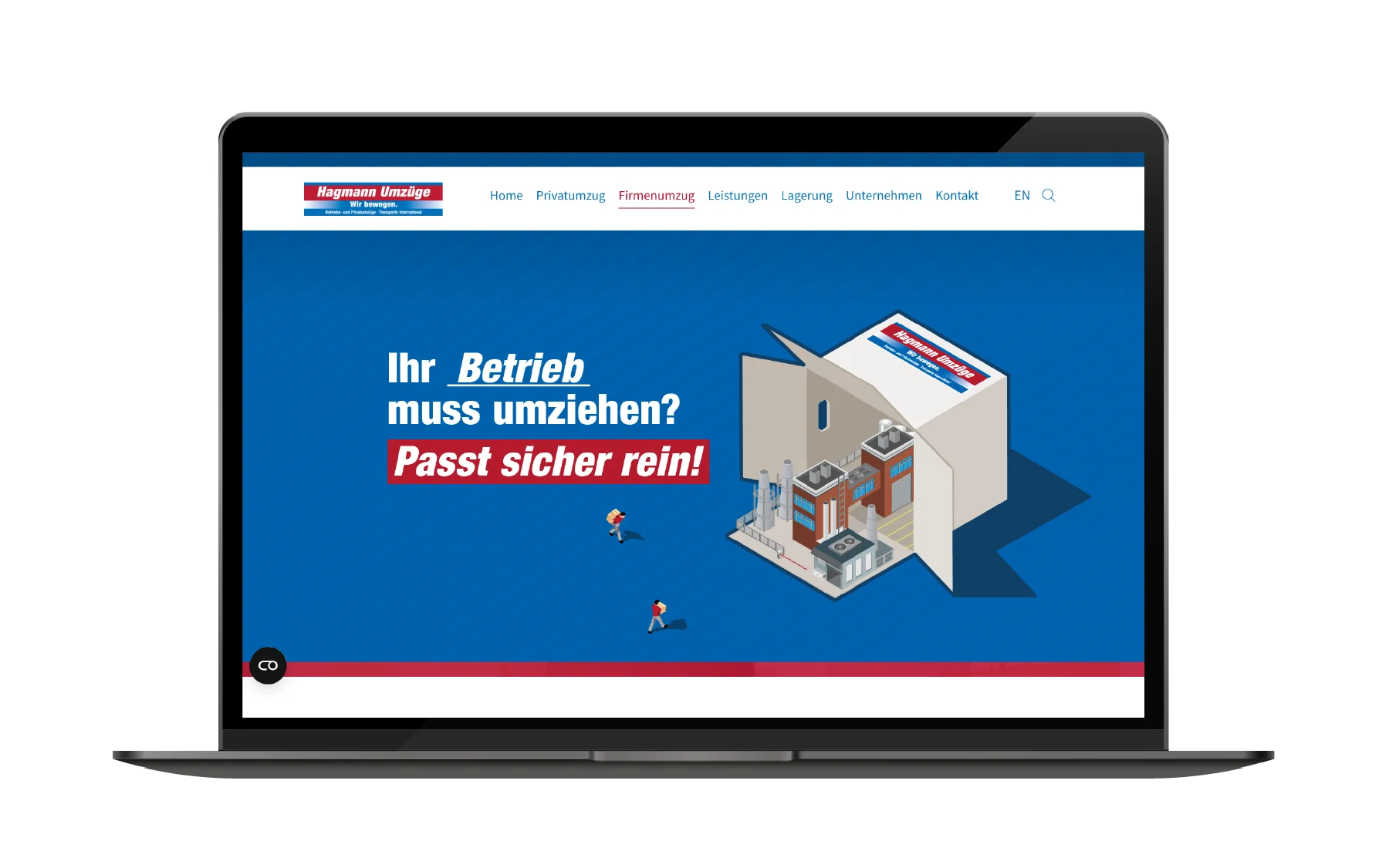 Hagmann Umzüge B2B-Kampagne mit Website-Motiv für Betriebsumzüge