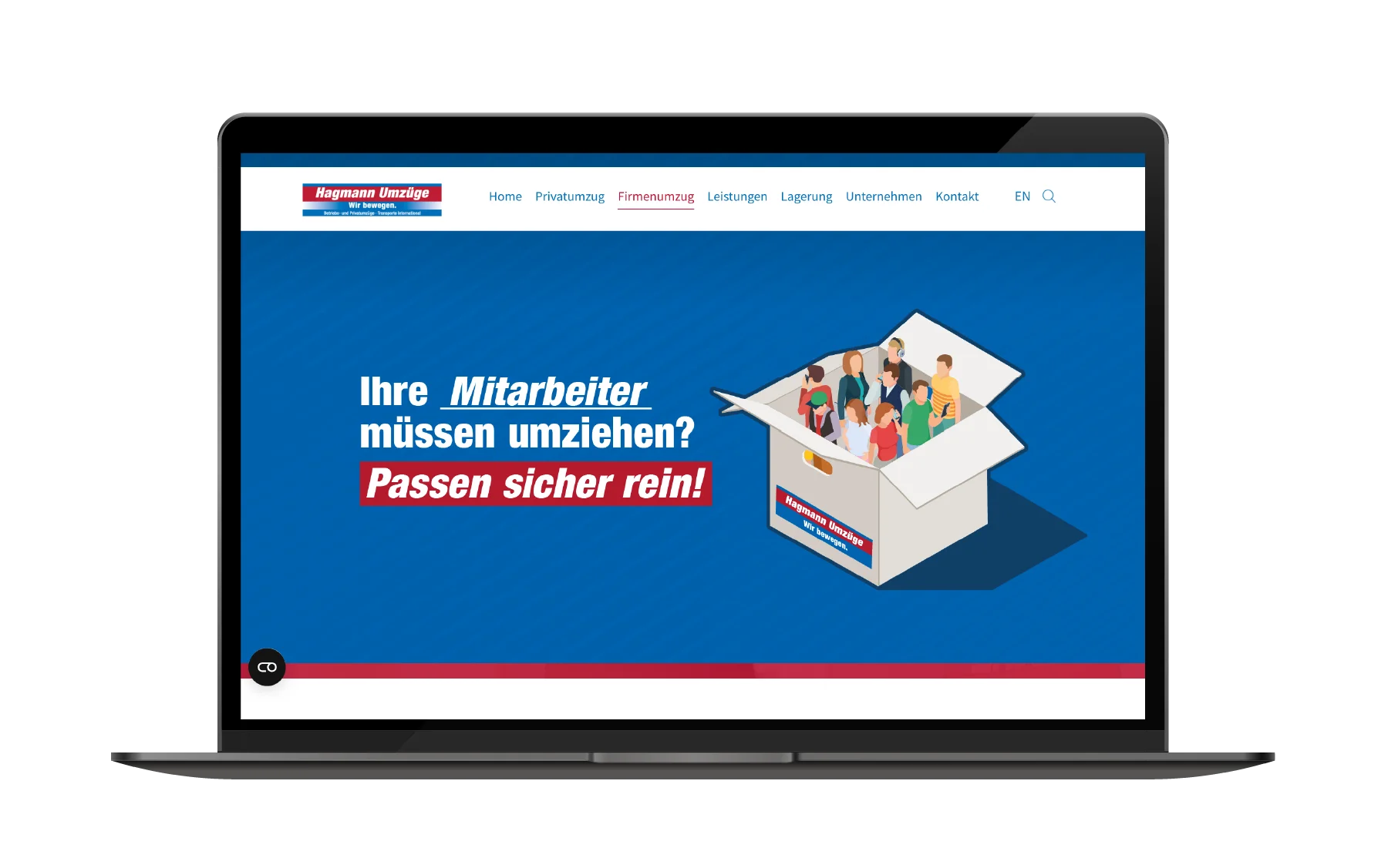 Hagmann Umzüge B2B-Kampagne mit Website-Motiv für Mitarbeiterumzüge